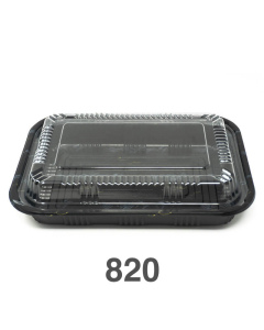 820 Rectangular Black Plastic Lunch Box Set 8 3/8" X 5 3/4" X 1 3/8" - 400/Case
