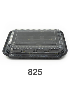 825 Rectangular Black Plastic Lunch Box Set 9 1/8" X 6 3/8" X 1 3/8" - 300/Case