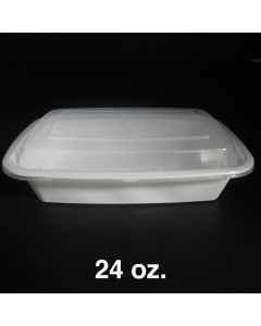 24 oz. 长方形加厚白色塑料餐盒套装 (7038) - 150套/箱