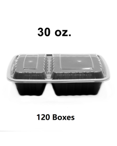 [团购120箱] FT 30 oz. 长方形黑色塑料两格餐盒套装 (8288) - 150套/箱