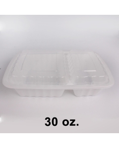 30 oz. 长方形白色塑料两格餐盒套装 (8288) - 150套/箱