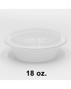 18 oz. 6“ Round White Plastic Container Set (018) - 150/Case