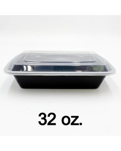 [Bulk 40 Cases] 32 oz. Rectangular Black Plastic Container Set (878) - 150/Case