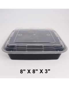 SR 8" X 8" Square Black Plastic Container Set (8148) - 150/Case