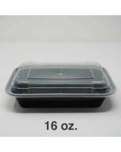 16 oz. Rectangular Premium Black Plastic Container Set (8168) - 150/Case
