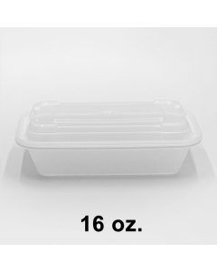16 oz. 长方形加厚白色塑料餐盒套装 (8168) - 150套/箱