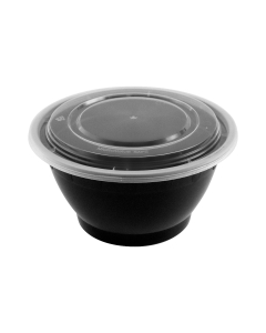 HT 48 oz. Round Black Plastic Container Set (848) - 150/Case