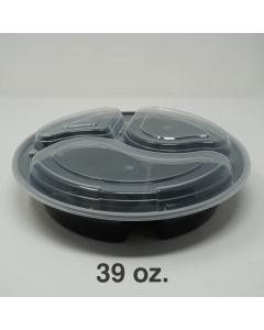 SR 39 oz. Round Black Plastic 3 Compartment Container Set (938/9388) - 150/Case