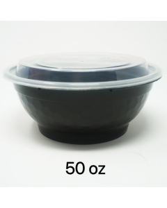 FH 50 oz. Round Black Plastic Deli Container With Clear Dome Lid - 150/Case
