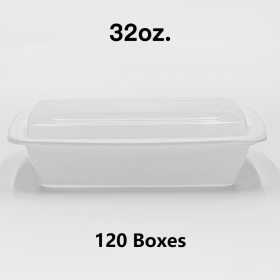 [团购120箱] 32 oz. 长方形白色塑料餐盒套装 (878) - 150套/箱