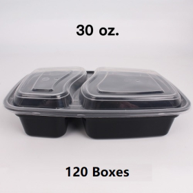 [团购120箱] SR 30 oz. 长方形黑色塑料两格餐盒套装 (8288) - 150套/箱