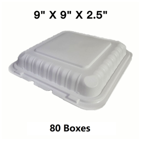 [Bulk 80 Cases] Square White Plastic 3-Compartment Hinged Food Container 9