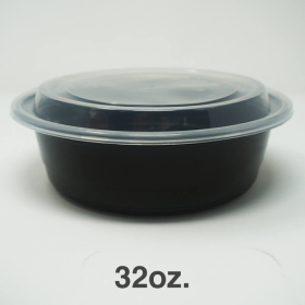 32 oz. 圆形黑色塑料餐盒套装 - 150套/箱
