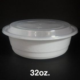 32 oz. 圆形白色塑料餐盒套装 - 150套/箱