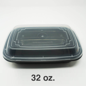 High Quality 32 oz. Rectangular Black Plastic Deli Container Set (132) - 150/Case