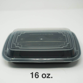FH 16oz. 长方形黑色塑料餐盒套装 - 150套/箱