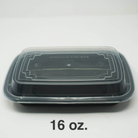 16 oz. 长方形黑色塑料餐盒套装 - 150套/箱