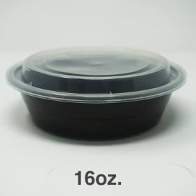 16 oz. 圆形黑色塑料餐盒套装 - 150套/箱