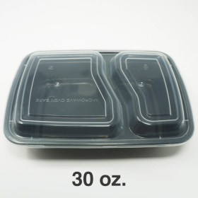 30 oz. 长方形黑色塑料两格餐盒套装 - 150套/箱