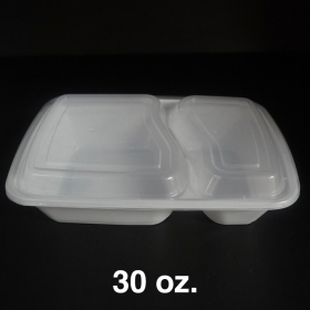 30 oz. 长方形白色塑料两格餐盒套装 - 150套/箱