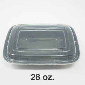 28 oz. 长方形加厚黑色塑料餐盒套装 - 150套/箱