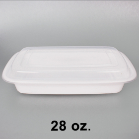 28 oz. 长方形加厚白色塑料餐盒套装 - 150套/箱