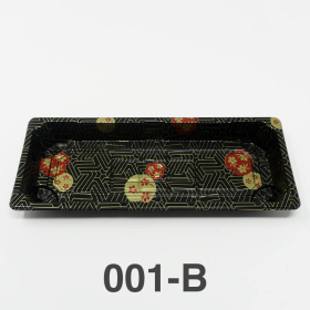 001-B 长方形黑色塑料寿司盘底 (非套装) 8 3/4" X 3 3/4" X 7/8" - 1400个/箱