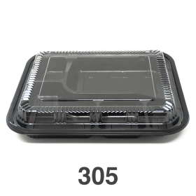 305 长方形黑色塑料便当盒套装 9 3/8