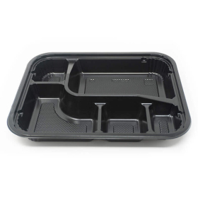 305 Rectangular Black Plastic Bento Box Set 9 3/8