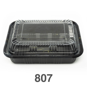 807 Rectangular Black Plastic Lunch Box Set 6 1/2