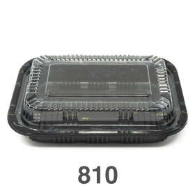 810 Rectangular Black Plastic Lunch Box Set 7 1/4