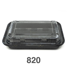 820 长方形黑色塑料餐盒套装 8 3/8