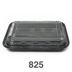 825 Rectangular Black Plastic Lunch Box Set 9 1/8