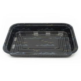 825 Rectangular Black Plastic Lunch Box Set 9 1/8