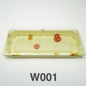 W001 Rectangular White Plastic Sushi Tray Container Set 8 3/4