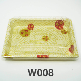 W008 Rectangular White Plastic Sushi Tray Container Set 6 1/2