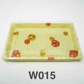 W015 Rectangular White Plastic Sushi Tray Container Set 8 1/2