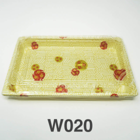 W020 Rectangular White Plastic Sushi Tray Container Set 9 1/4