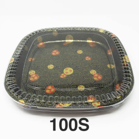 100S Square Flower Pattern Plastic Party Tray Set 10 1/8