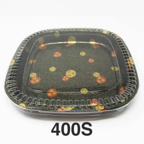 400S Square Flower Pattern Plastic Party Tray Set 14 1/8