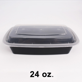 24 oz. Rectangular Premium Black Plastic Container Set - 150/Case