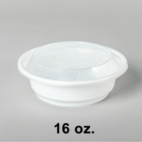 16 oz. AHD001 圆形白色塑料餐盒套装 (718) - 150套/箱