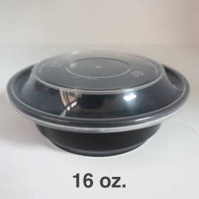 16 oz. AHD 圆形黑色塑料餐盒套装  (718) - 150套/箱