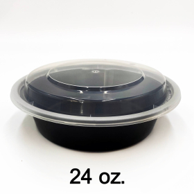 24 oz. Round Black Plastic Container Set (723) - 150/Case