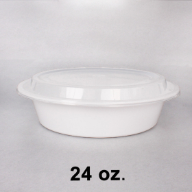 [团购30箱] 24 oz. 圆形白色塑料餐盒套装 (723) - 150套/箱