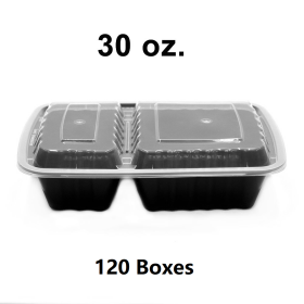 [Bulk 120 Cases] FT 30 oz. Rectangular Black Plastic 2 Comp. Container Set (8288) - 150/Case