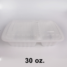 30 oz. 长方形白色塑料两格餐盒套装 (8288) - 150套/箱