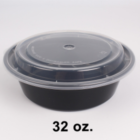 [Bulk 30 Cases] Round Black Plastic Container Set 32 oz. (729) - 150/Case