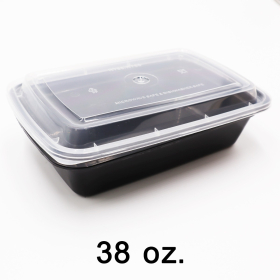 38 oz 长方形黑色塑料餐盒套装 (888) - 150套/箱