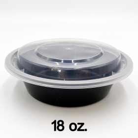 18 oz. （6寸）圆形黑色塑料餐盒套装 (018)- 150套/箱